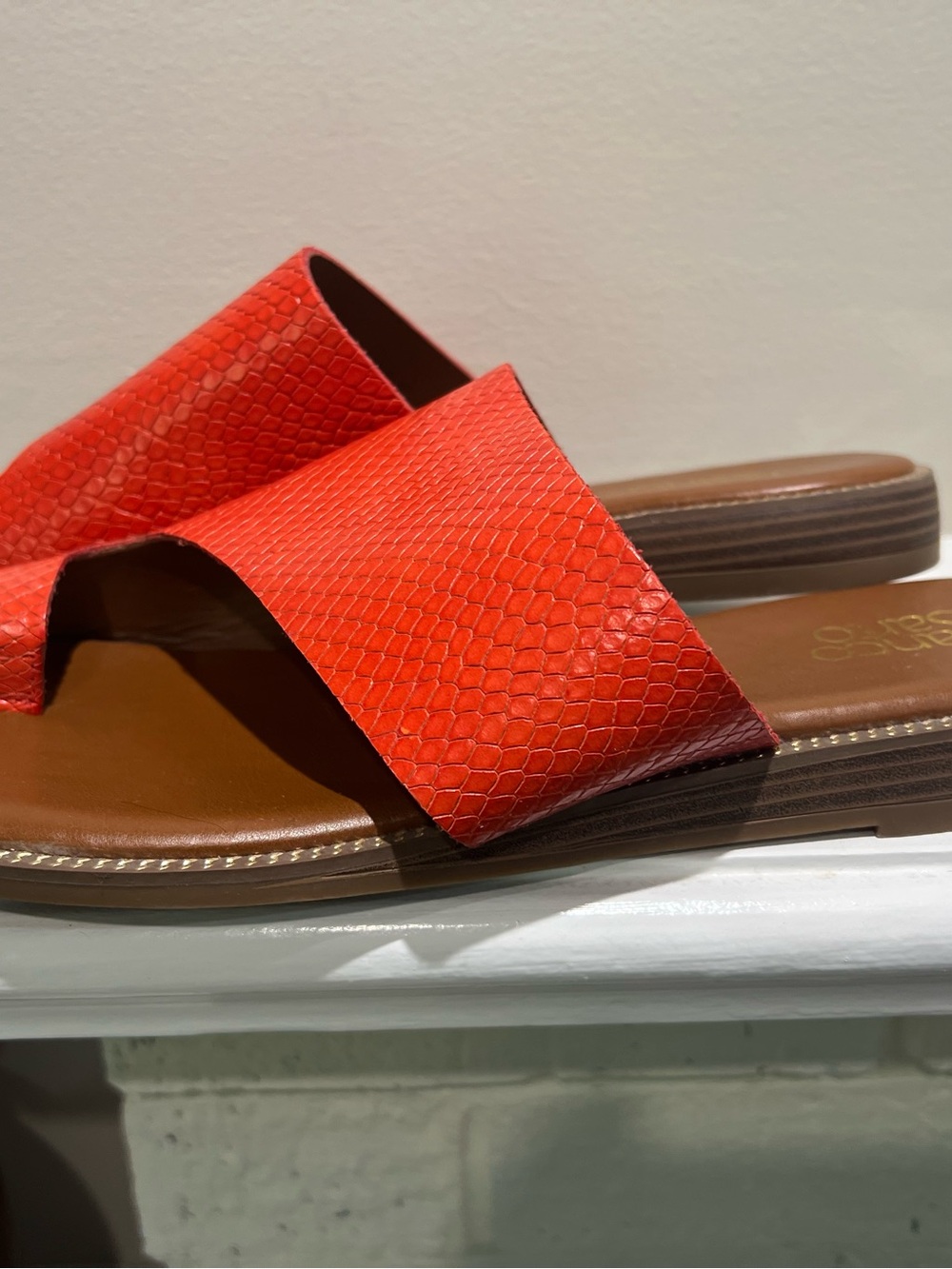 Franco Sarto Gem Red Snake Embossed Leather Toe Ring Slide Sandals Size 11M NWOT - Picture 2 of 7